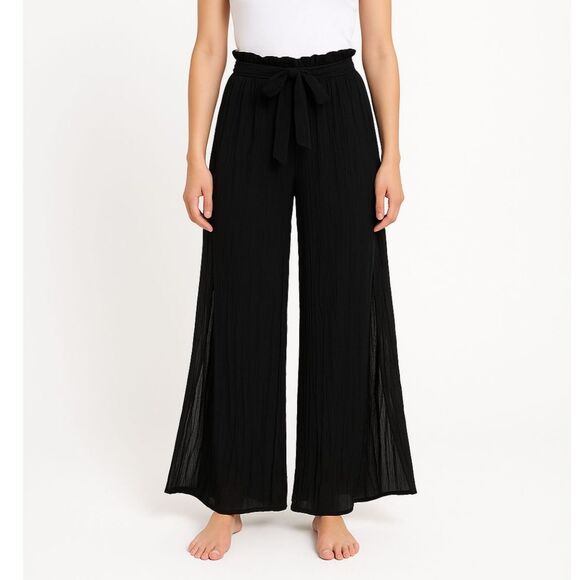 Becca Womens Black Wide Leg Swim Cover Pants Slit Side Size 1x Beach Summer - Picture 1 of 10